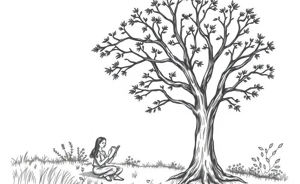 Illustration of a person in a nature retreat.