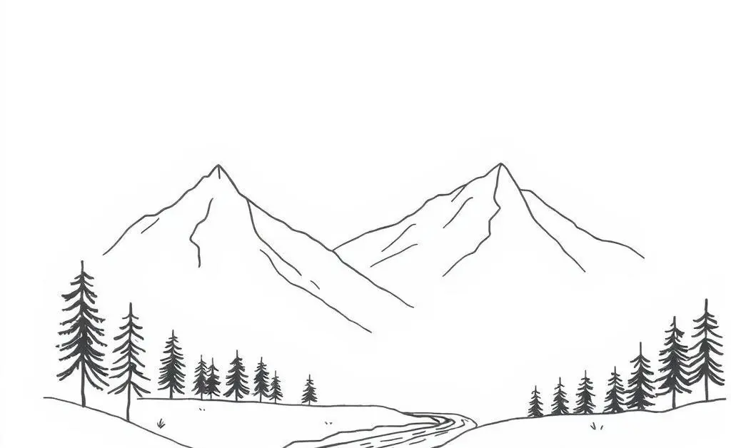 A serene nature scene with mountains and a river.