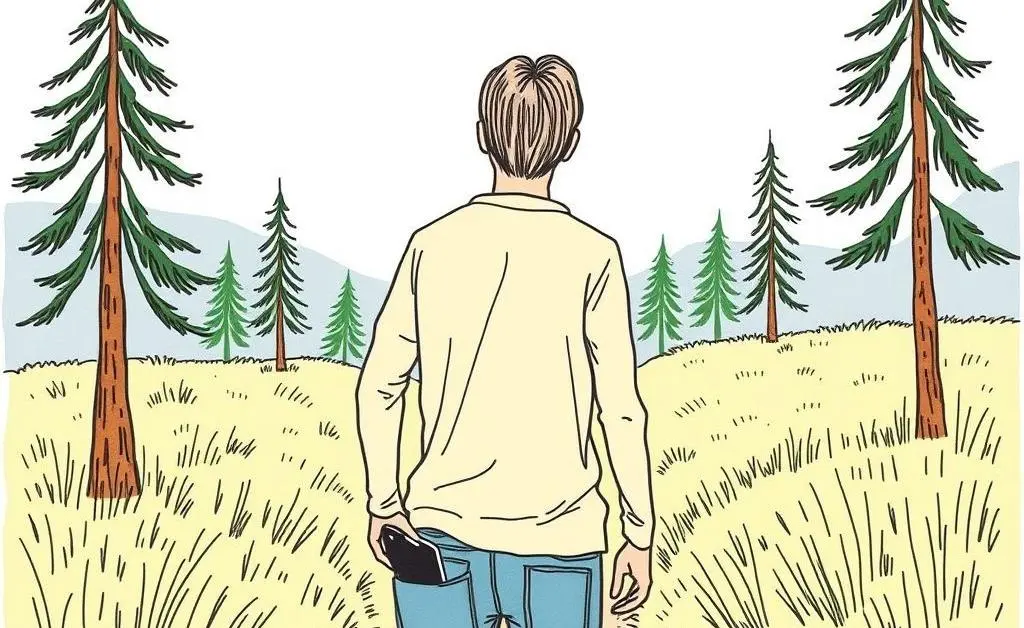 Person walking in nature, phone in pocket