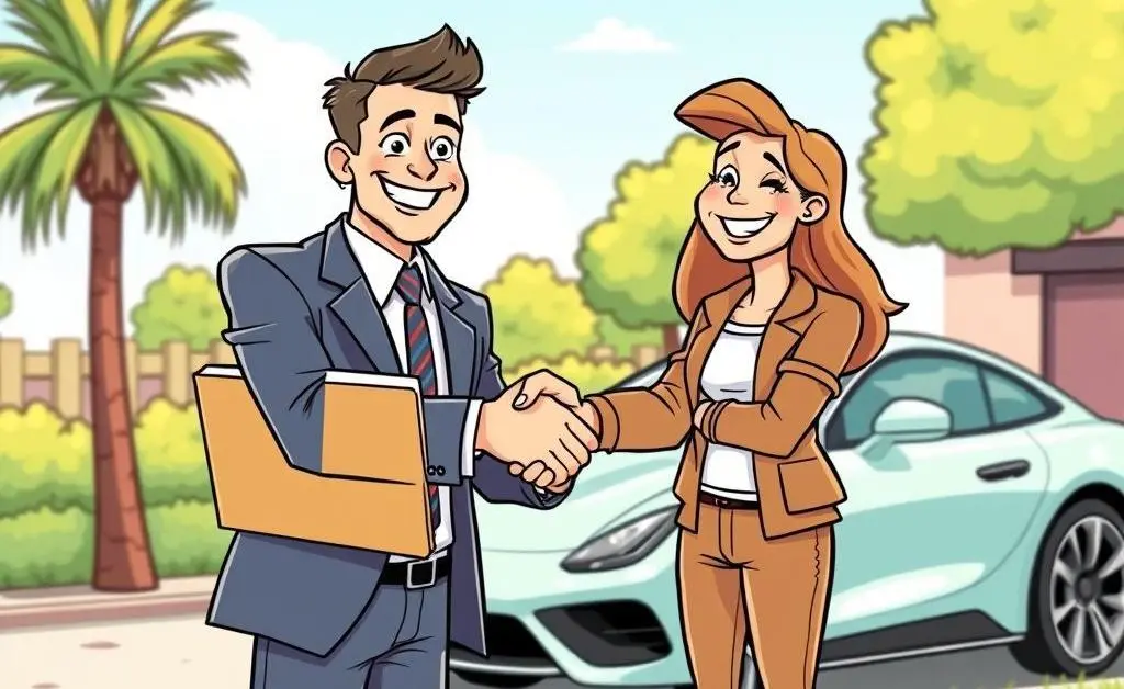 Insurance agent and customer reaching an agreement over a car insurance claim.