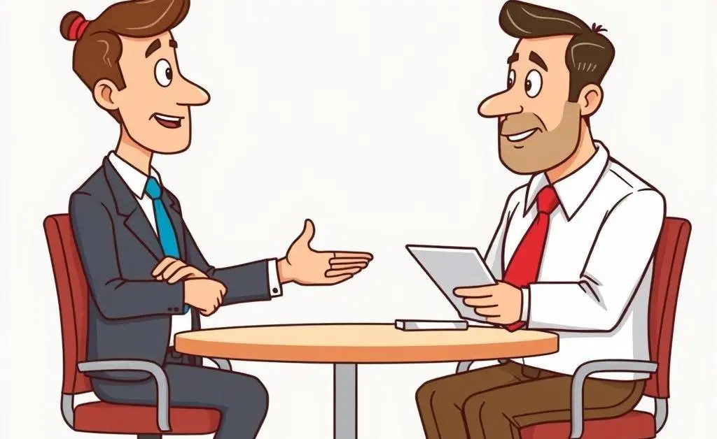 Cartoon-style image of a person negotiating with an insurance agent