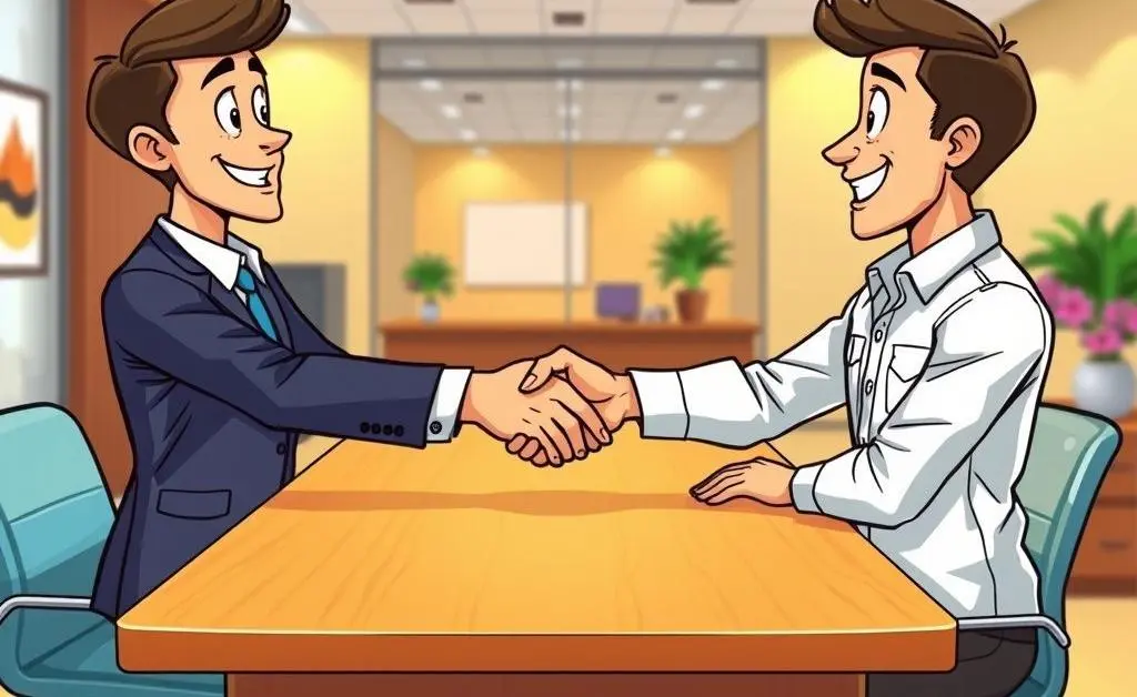 People shaking hands over a desk, symbolizing negotiation