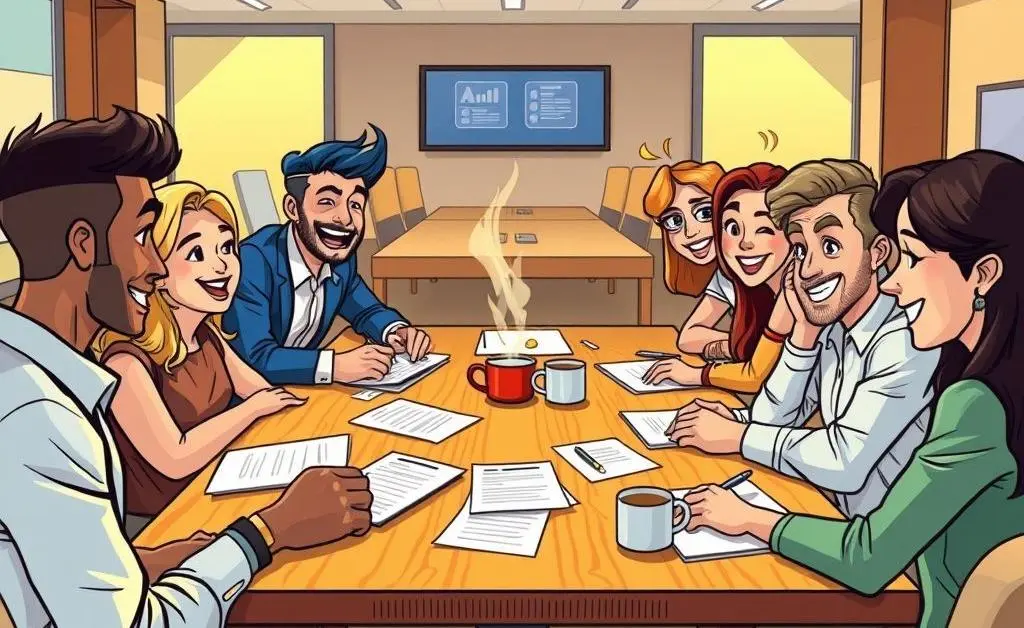 People negotiating at a table over coffee
