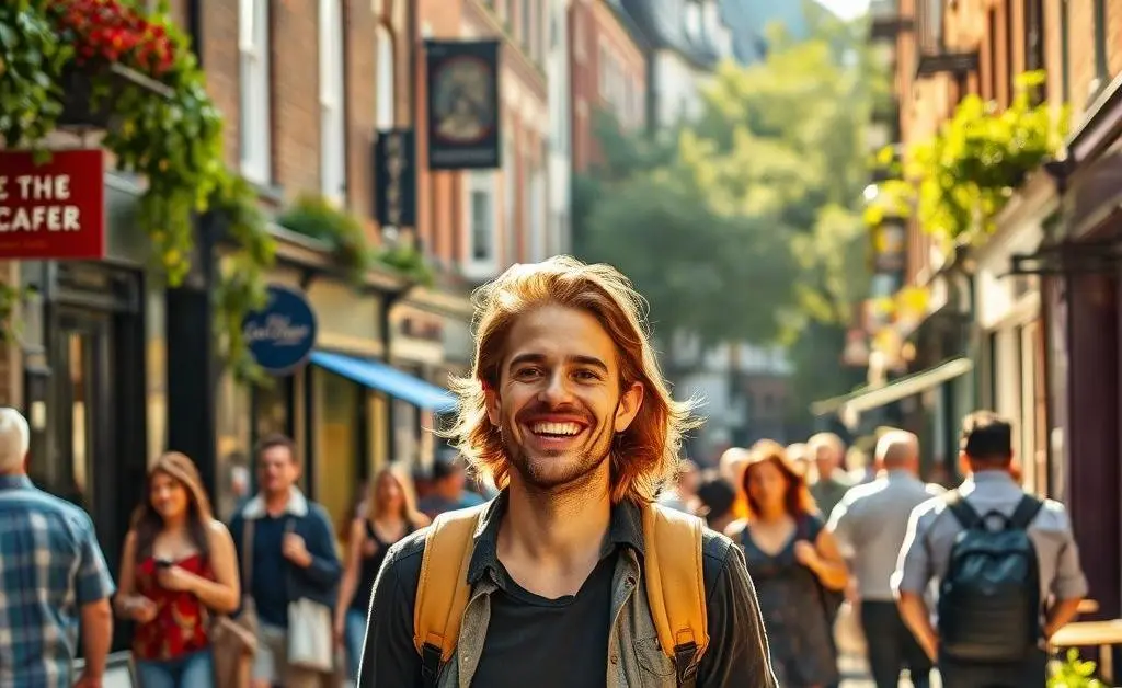 Person exploring a vibrant London neighborhood