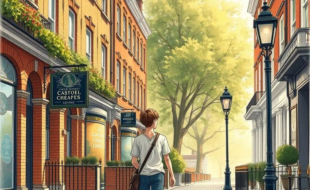 Person walking through a picturesque London neighborhood