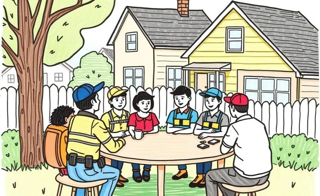 Illustration of a neighborhood watch meeting