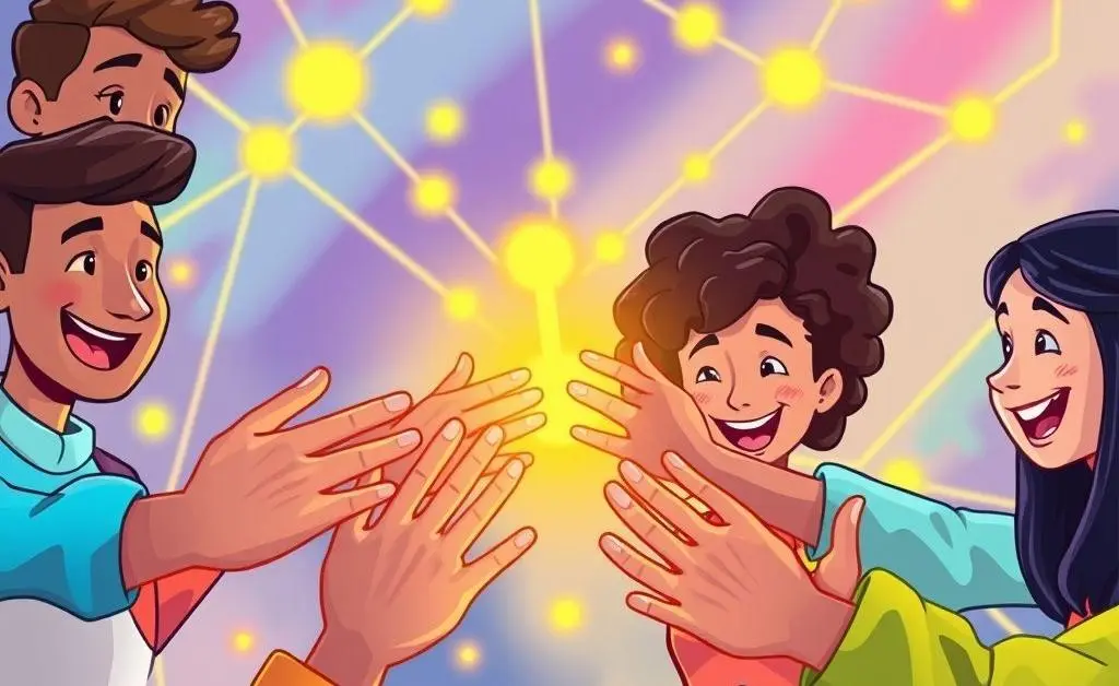 A cartoon-style illustration of people connecting in a network.