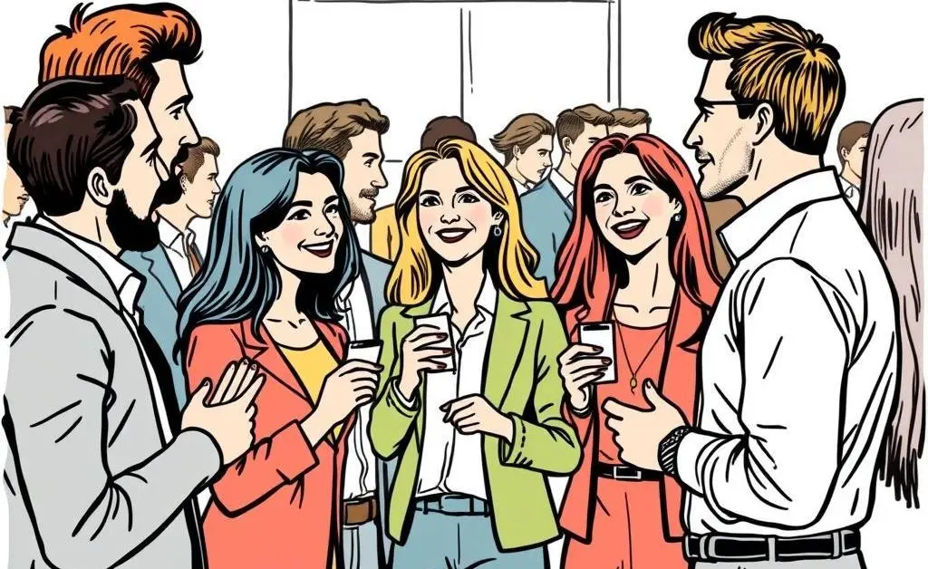 Networking event with financial professionals exchanging business cards