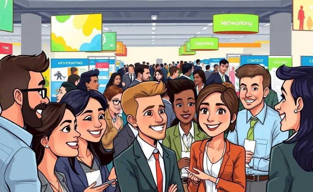 Professionals networking at an event