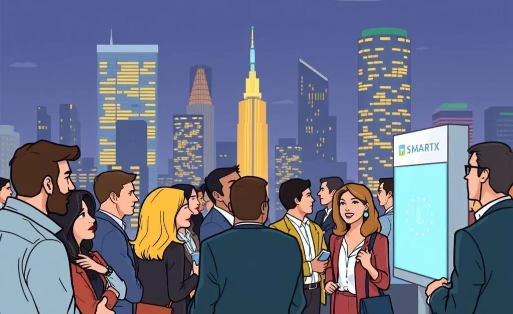 Professionals networking at a financial innovation event