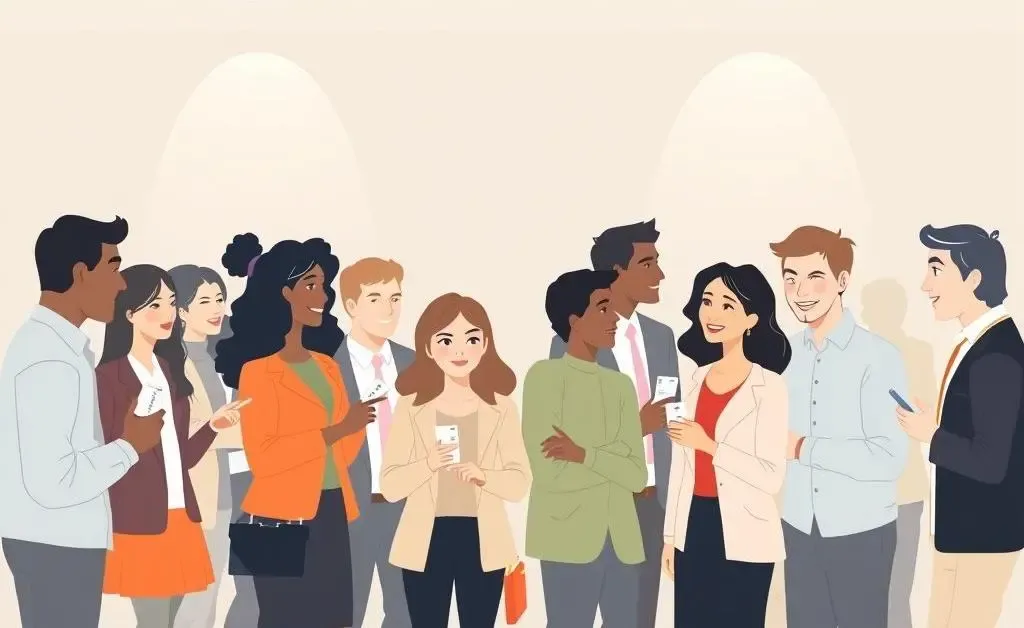Networking event with diverse people chatting.