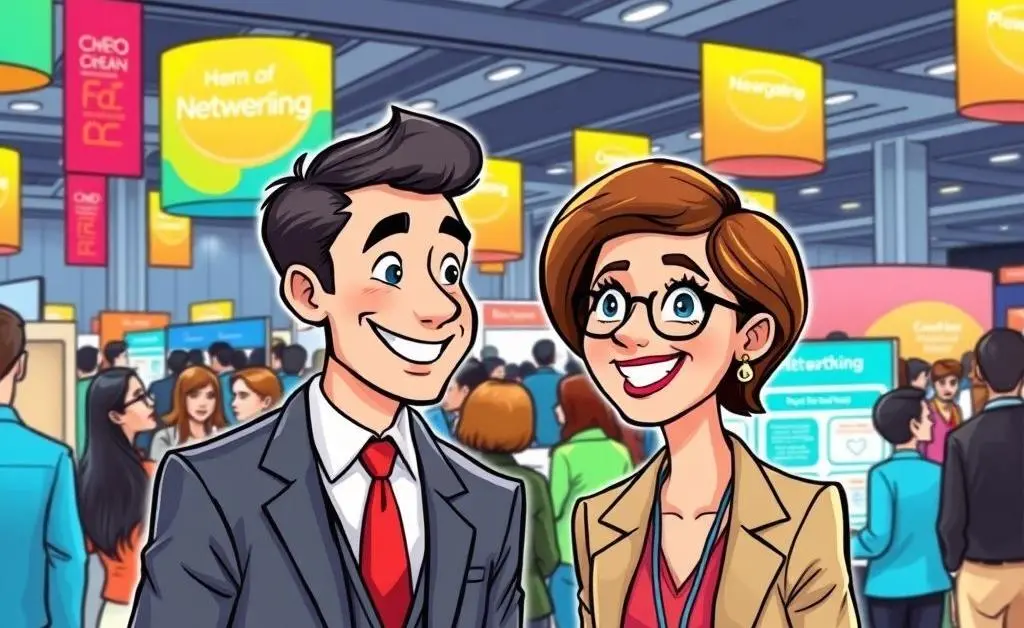 Two people networking at an event