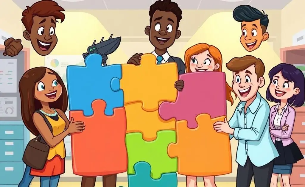 People placing puzzle pieces together, representing networking in claims adjusting.