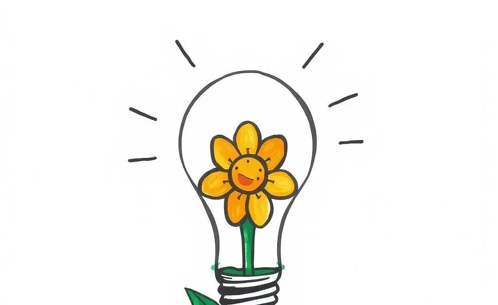 Hand-drawn image of a lightbulb changing into a flower, symbolizing new beginnings.