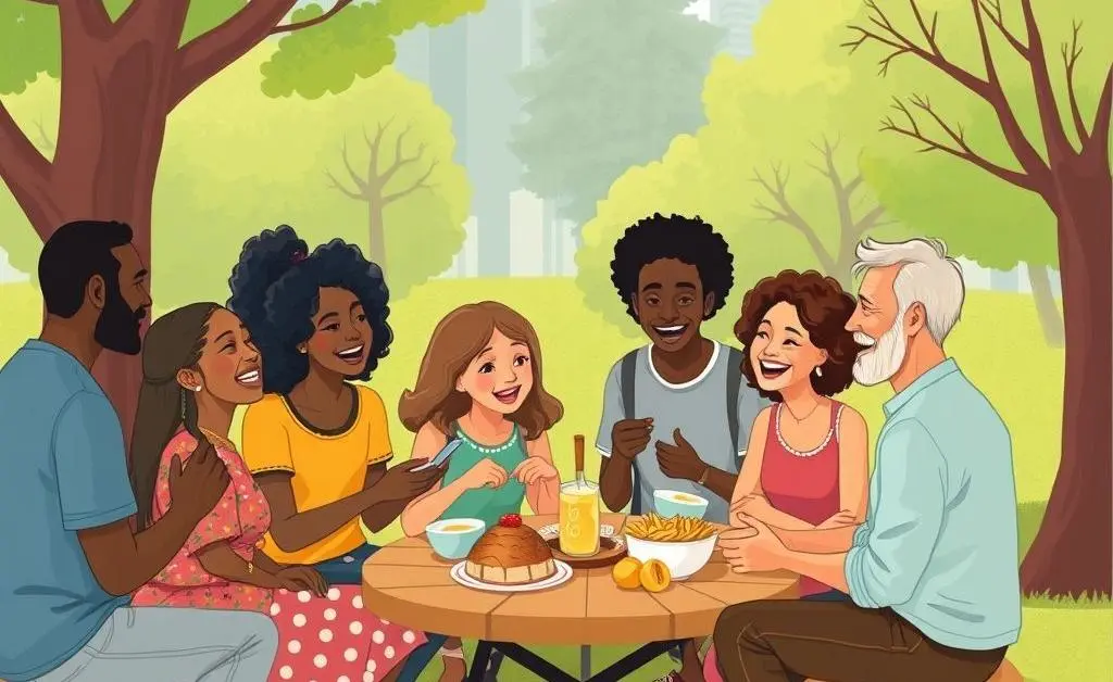 A small community gathering in a park.