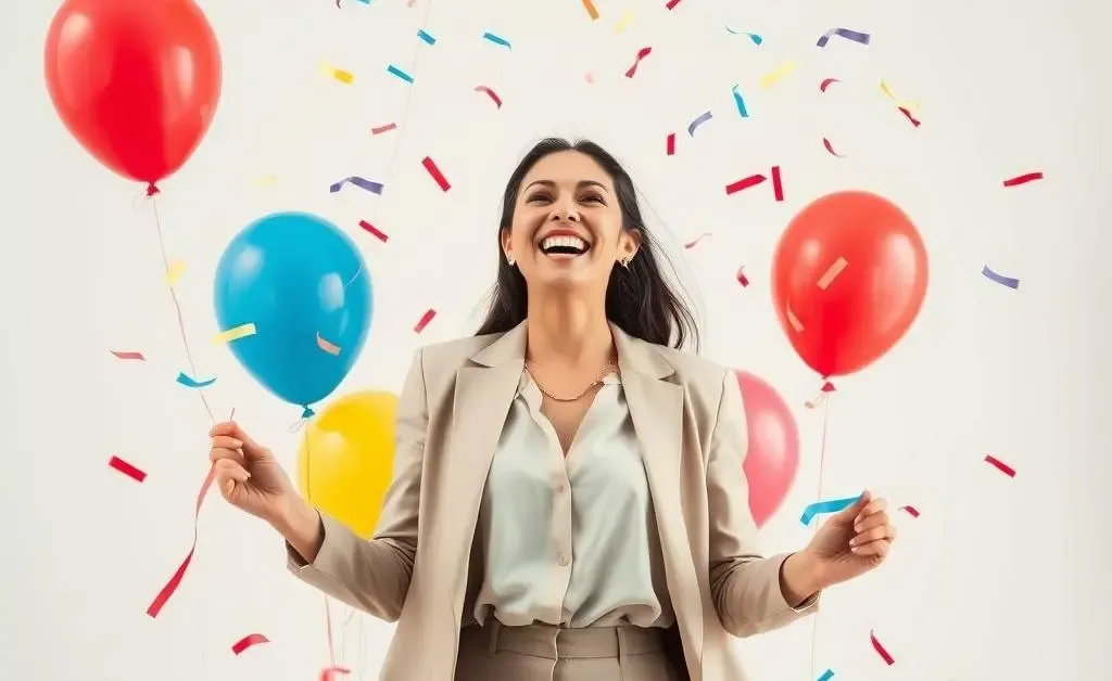 Celebrating a new job with confetti and balloons.