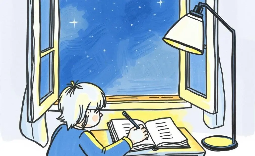 A person writing in a gratitude journal by lamplight