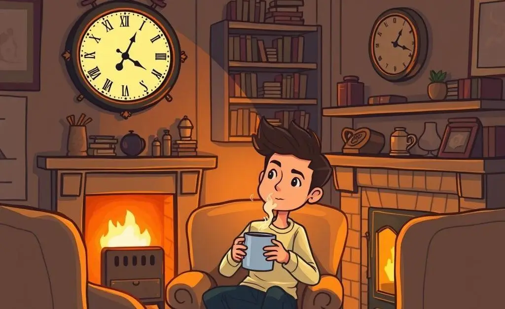 A cozy nighttime coffee break setting