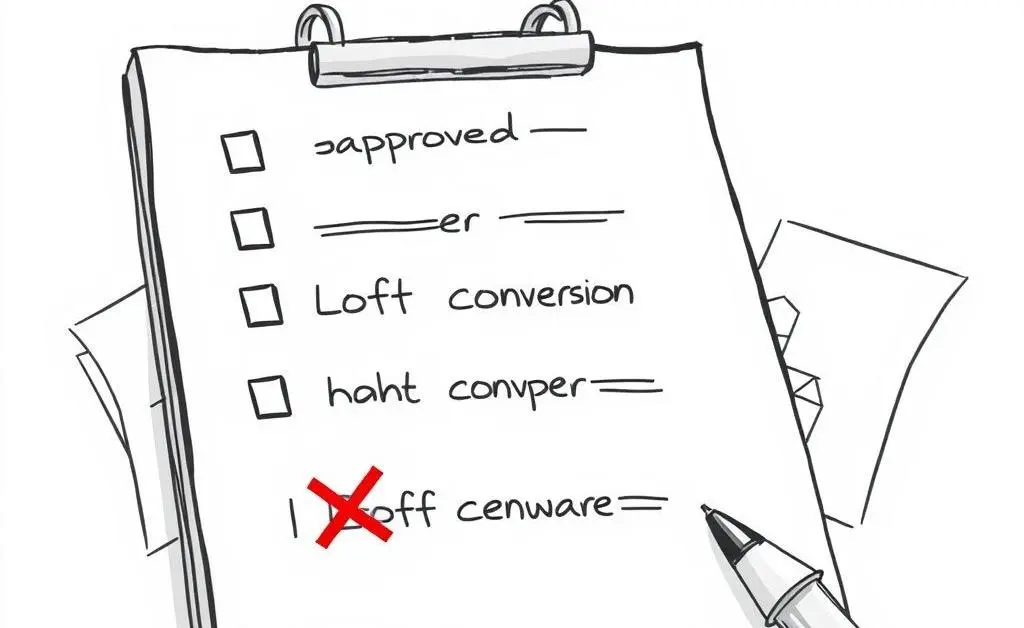 Checklist with a red 'x', symbolizing unapproved loft conversion