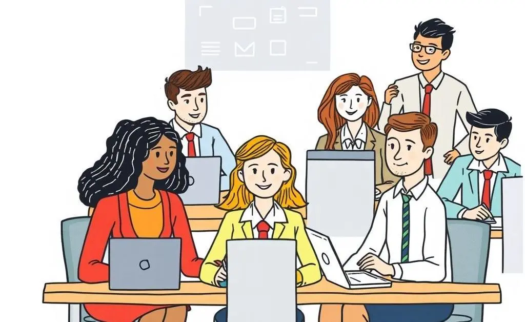 Illustration of finance professionals with diverse educational backgrounds working together