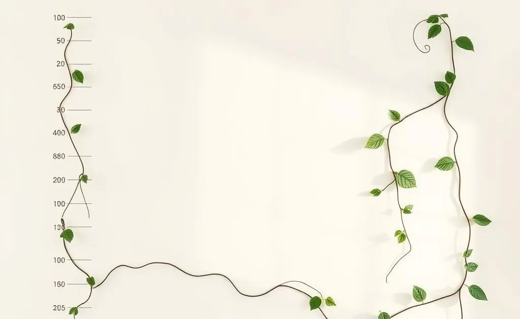A minimalist growth chart with plant vines entwining the lines