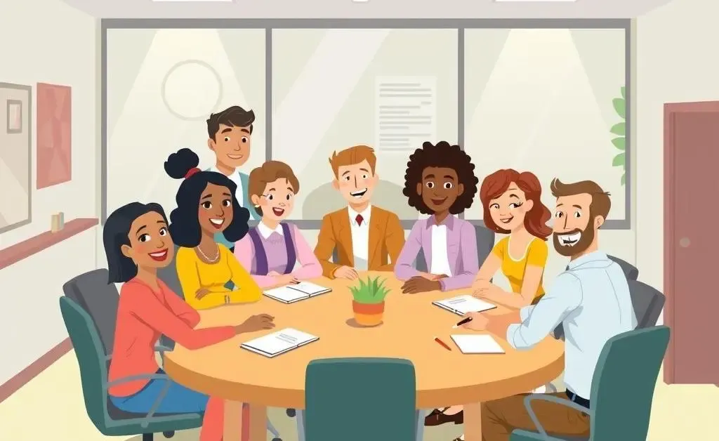 Friendly office environment with people collaborating