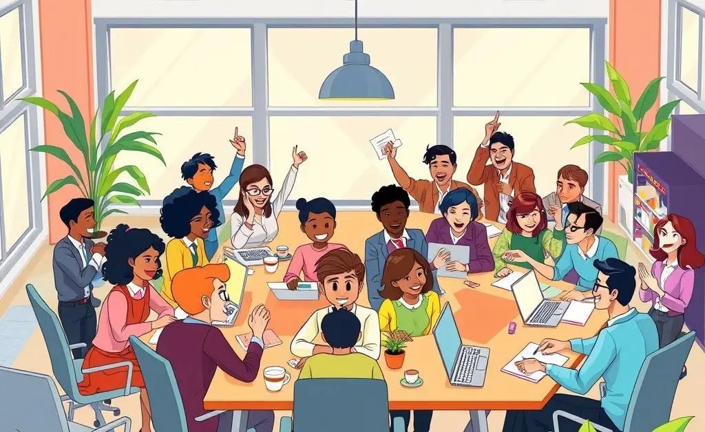 Open office environment with employees working