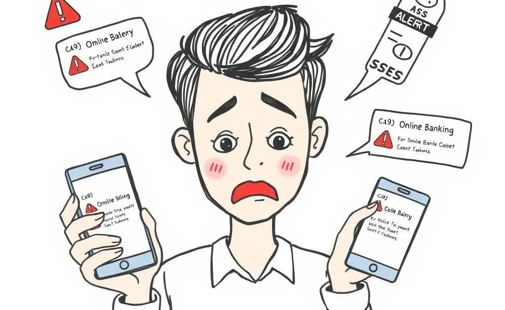 A person reviewing online banking alerts on different devices.