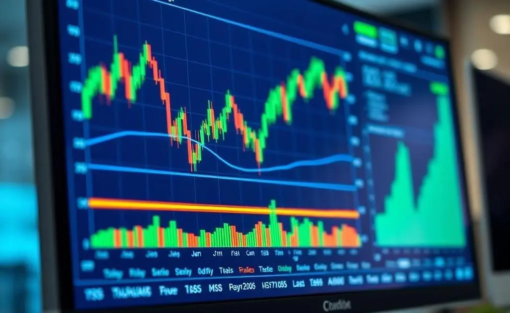 A close-up of a computer screen displaying an online investment platform with charts and numbers.