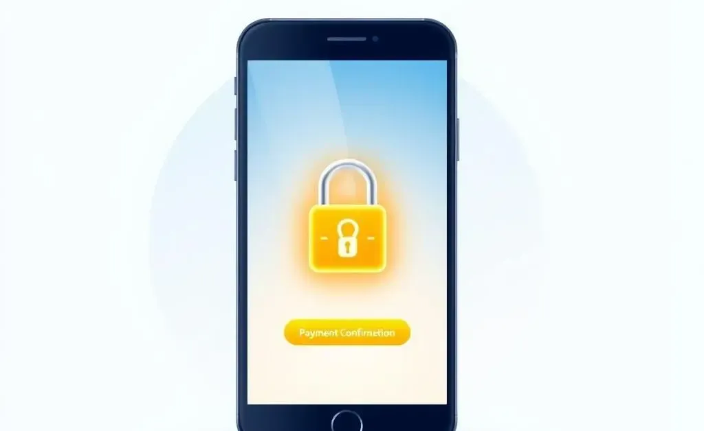 Secure online payment with a lock symbol on a cellphone