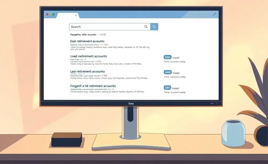 Computer screen showing a search for old retirement accounts