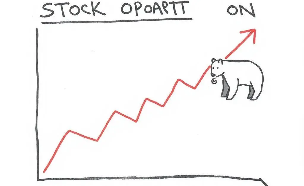 A hand-drawn graph illustrating stock option trends with a bull and bear in the corners