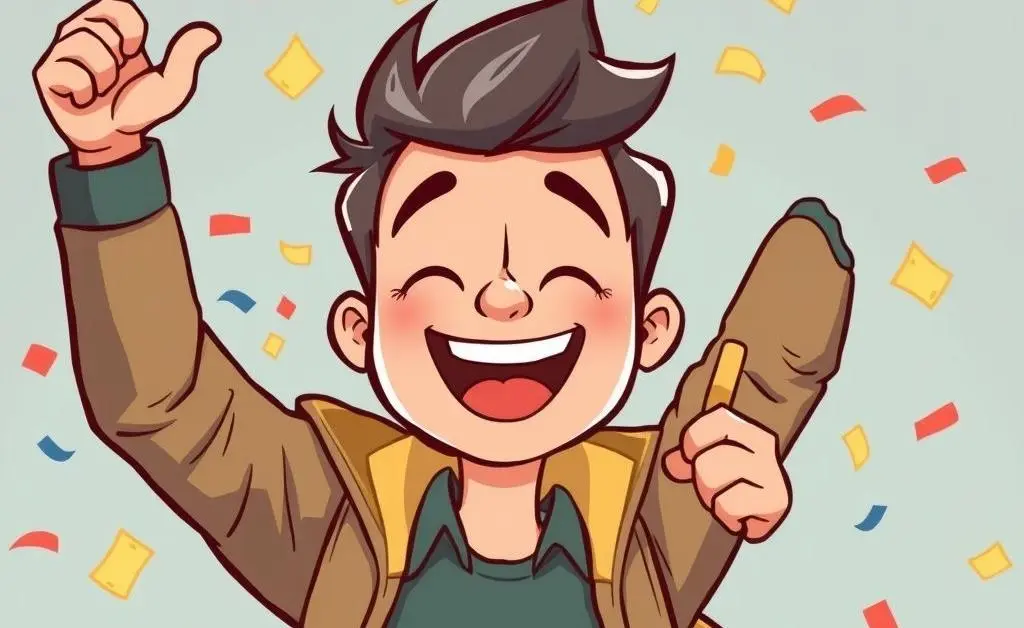 Cartoon image of a happy person celebrating gains in the stock market with confetti.