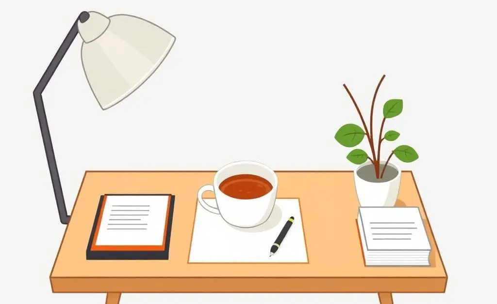 An organized, minimalist desk with calming elements
