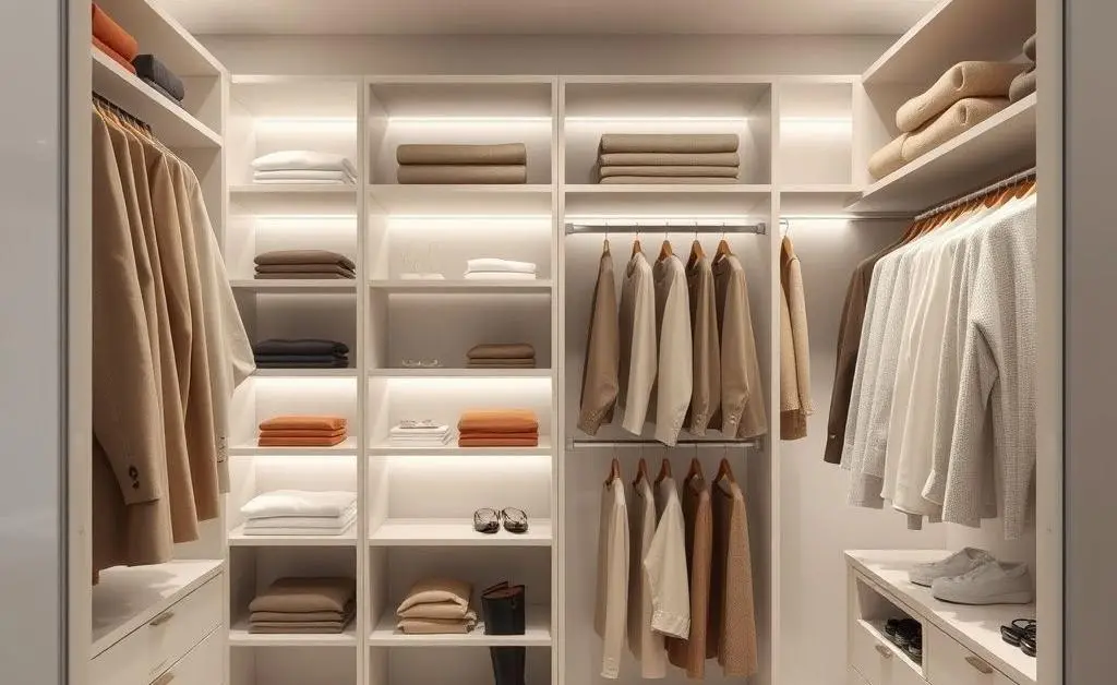 Beautifully organized closet with minimal items