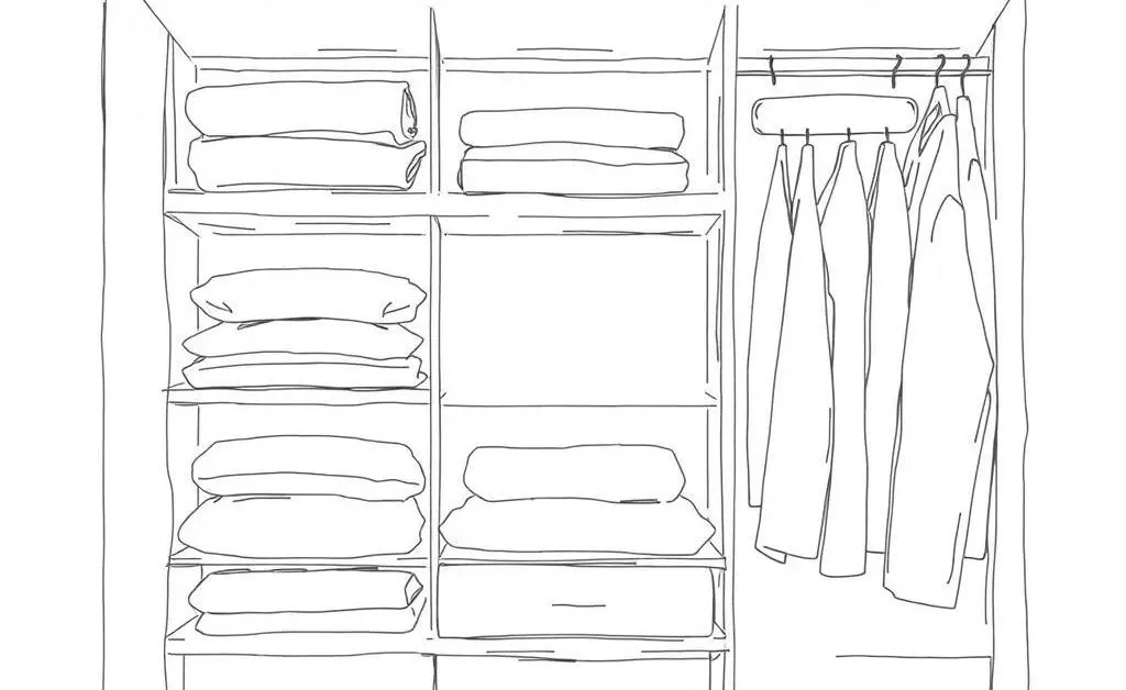 An organized, minimalist closet with neatly folded clothes