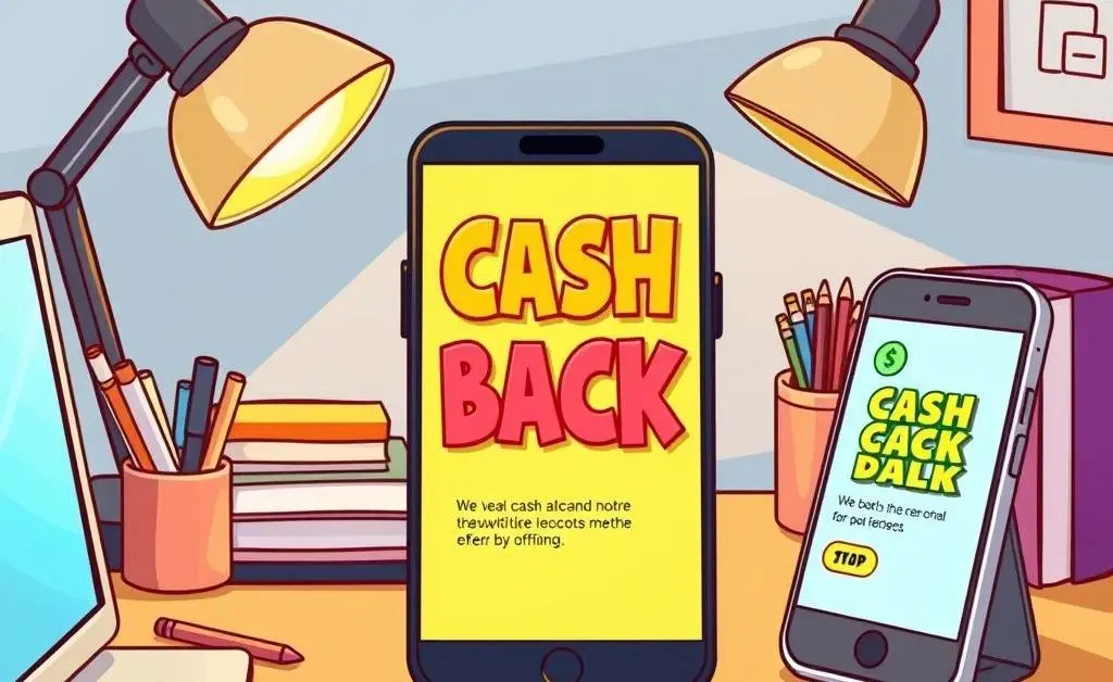 Organized desk with smartphone displaying cash back offers