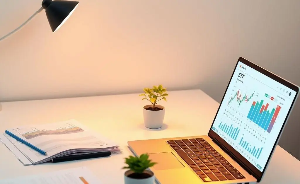A clean desk setup with financial documents and charts