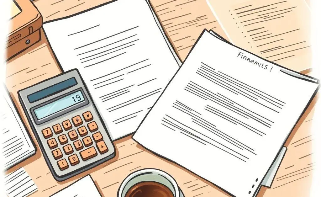 Desk with organized financial documents