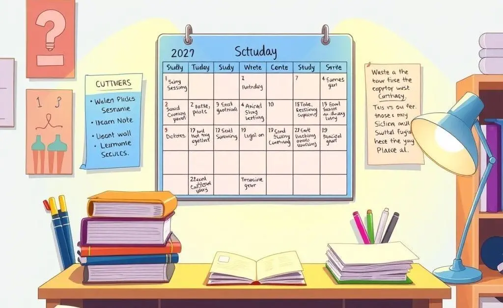 Neat organized study plan with calendar and notes