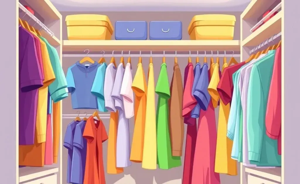 An organized wardrobe with a few neatly hung clothes