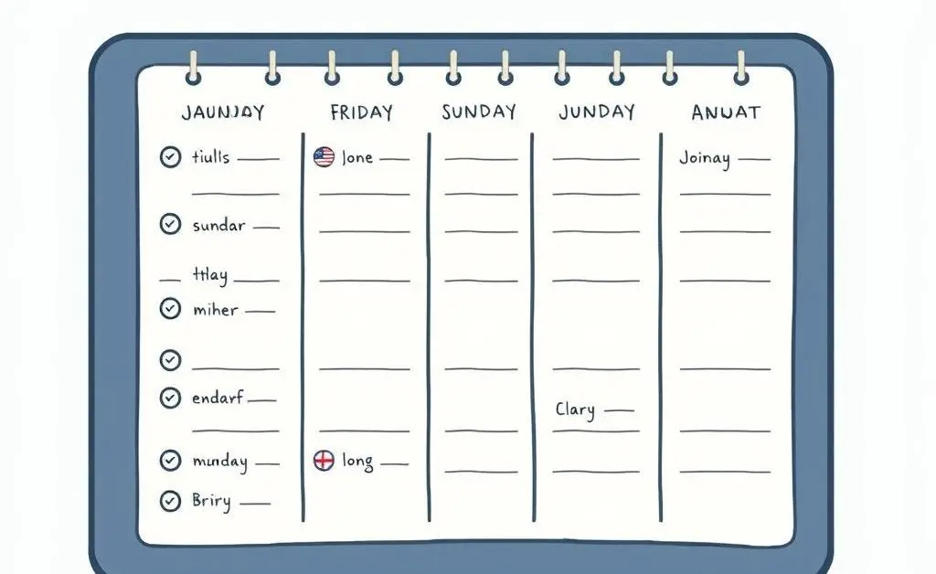 An organized weekly planner with highlighted tasks