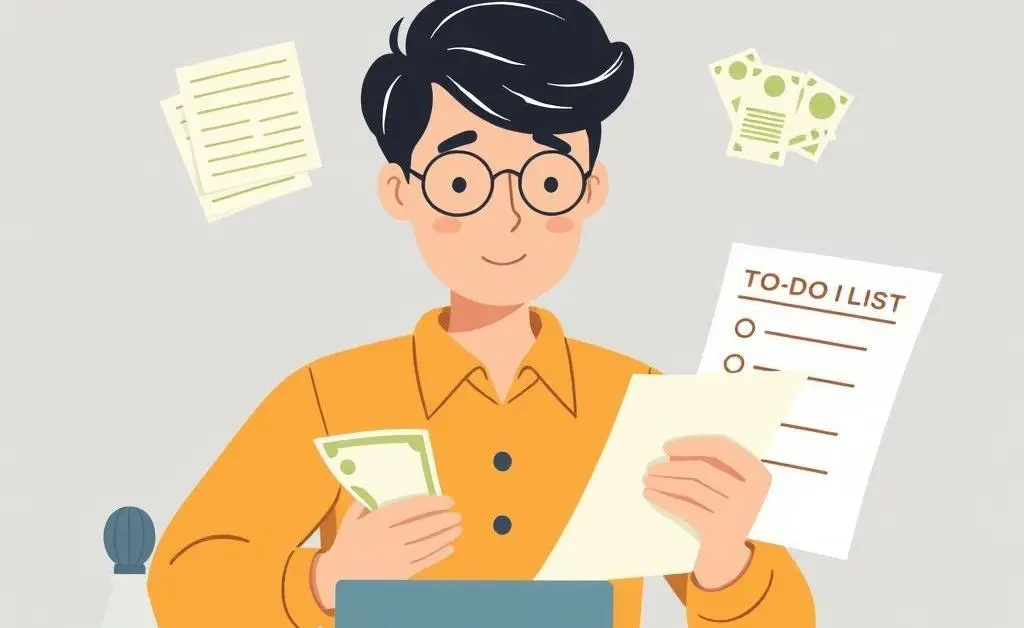 Illustration of a person organizing bills with a to-do list