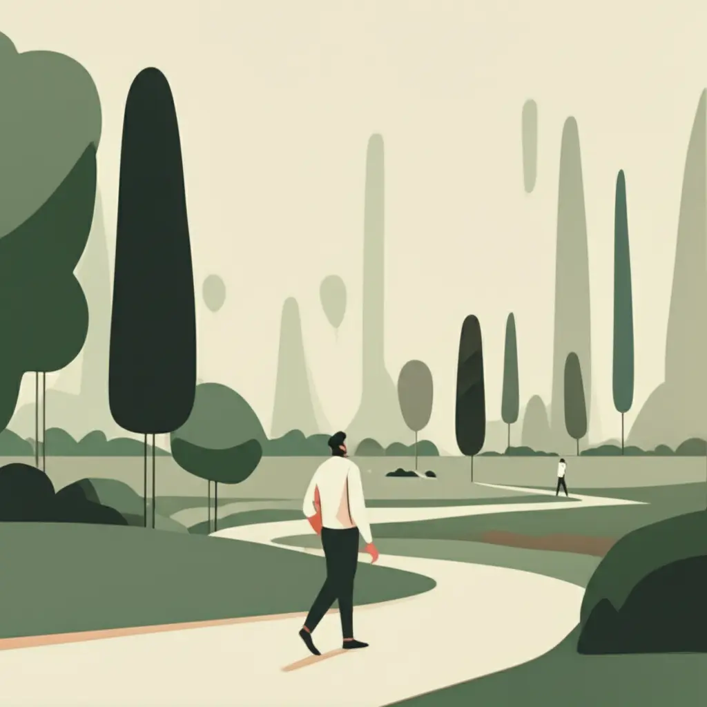 A person walking in a park, enjoying nature