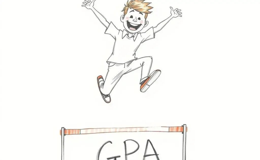 A person joyfully leaping over a hurdle labeled 'GPA'