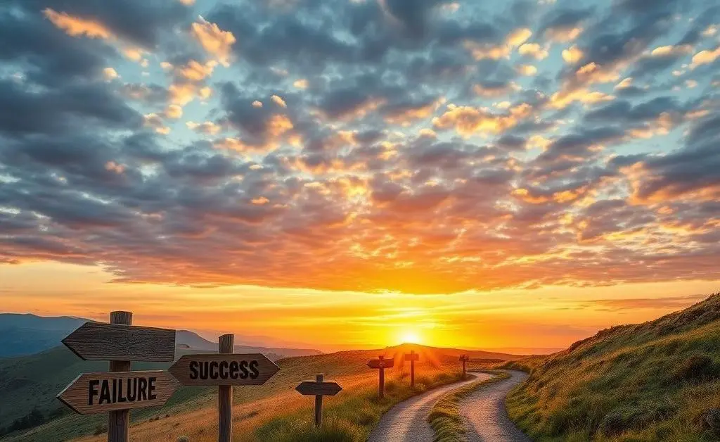 A metaphorical road showing paths of failure and success.