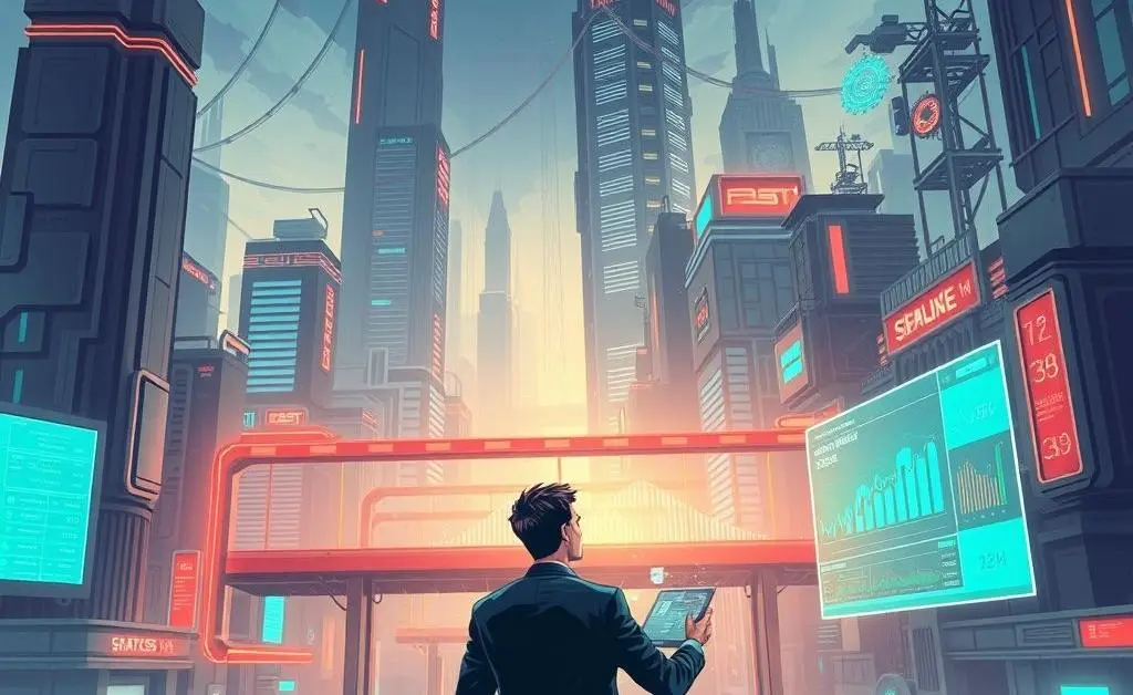 Imagery of roadblocks overcome by strategic thinking in investment