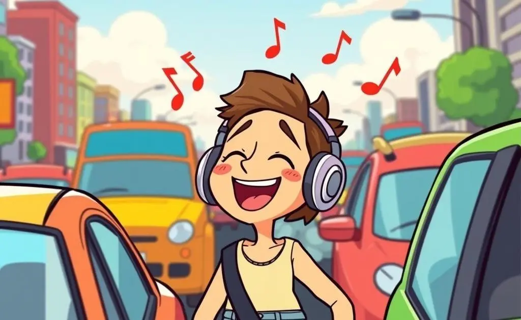 Someone happily singing while stuck in traffic.