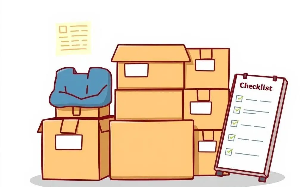 Organized packing with labeled boxes and a checklist