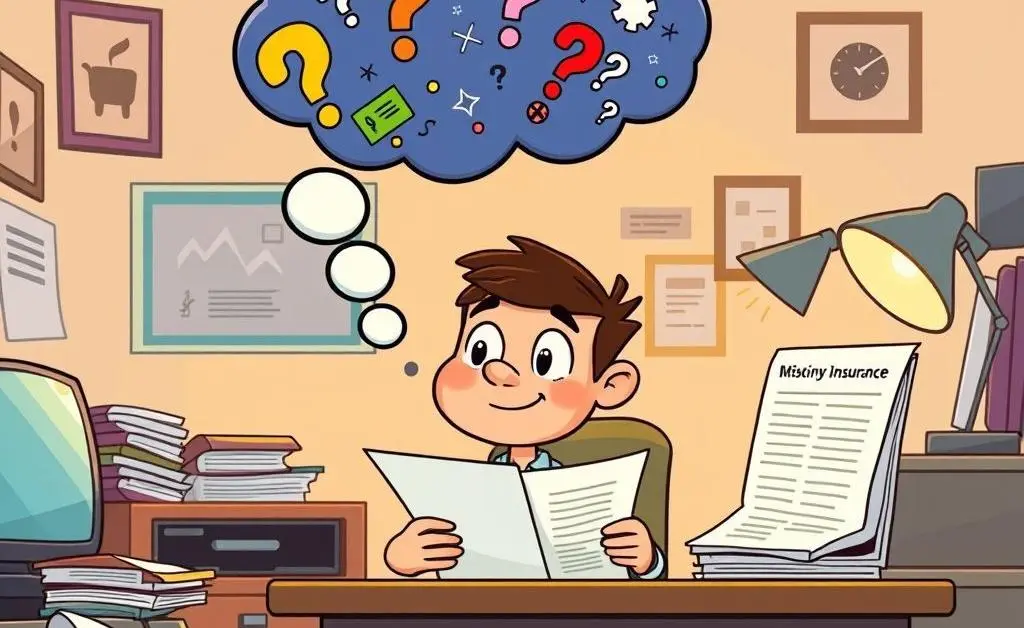 Person doing paperwork with a thinking bubble above their head